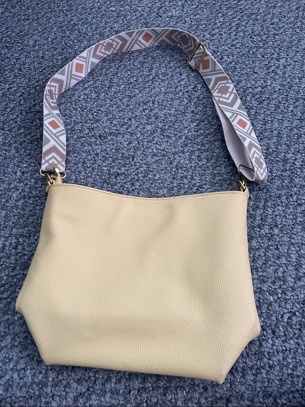 Light Yellow Shoulder Bag with Patterned Strap